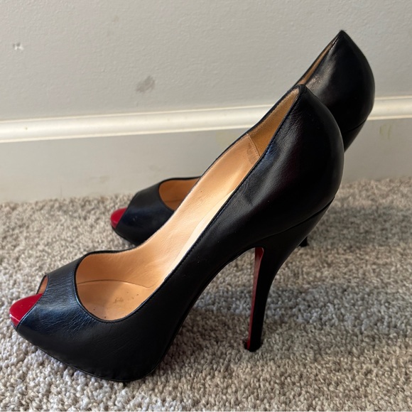 Christian Louboutin Black and Red Peep-Toe Heels - Picture 1 of 4